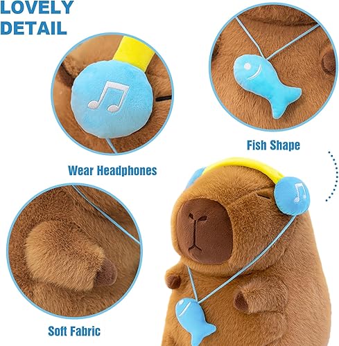 Miniatura 3 de Ditucu Lindo peluche Capybara con auriculares de 13 pulgadas súper suave Capibara de peluche, juguetes de peluche, regalos para abrazar para niños,