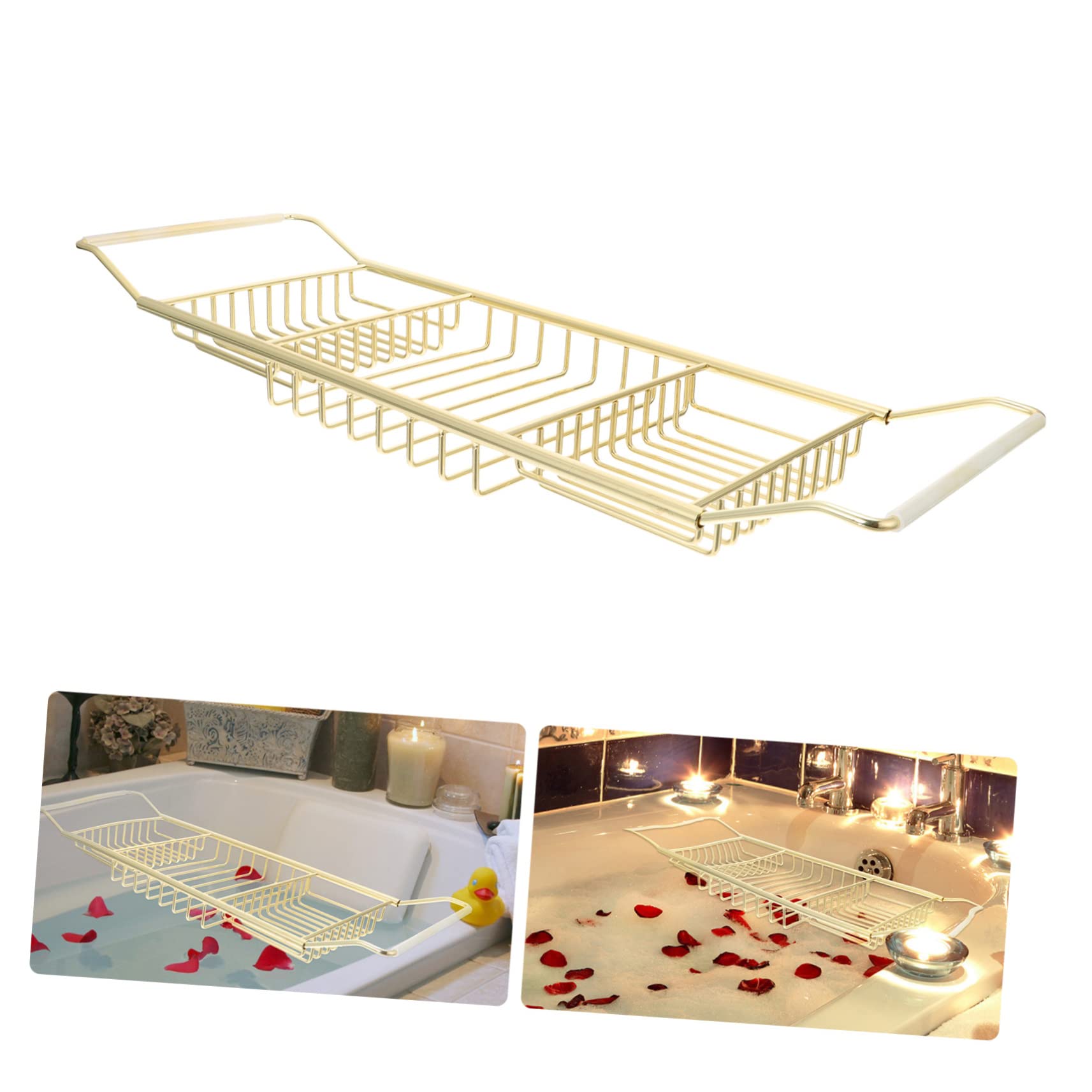 Estante de bañera con soporte para laptop y organizador de pelo, estante de acero inoxidable para almacenamiento de bandeja de baño y gestión de libros, diseño de tocador 3 en 1