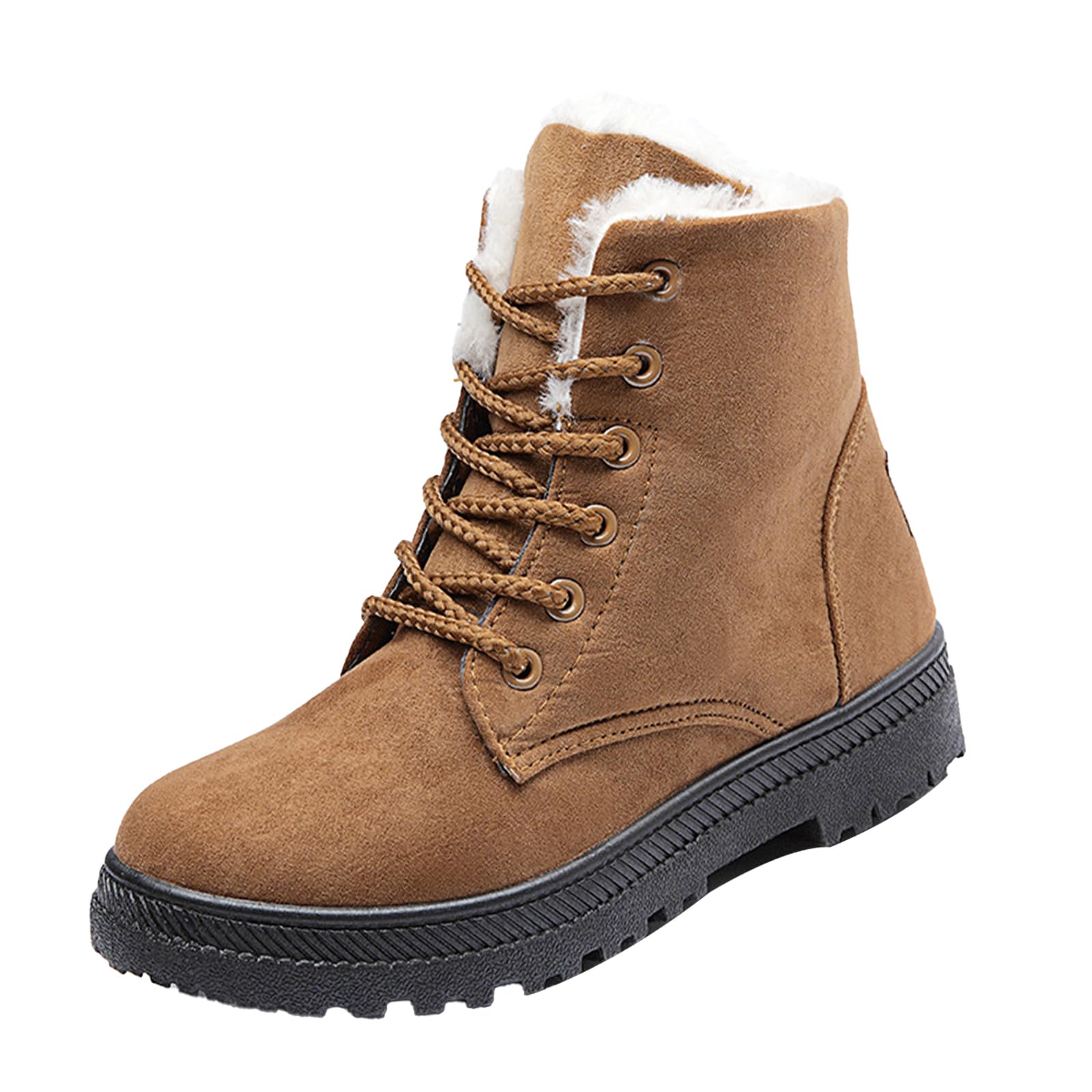 Womens Winter Suede Snow Boots Lightweight Comfort Warm Lined Waterproof Non-Slip Lace Up Outdoor Short Ankle Booties