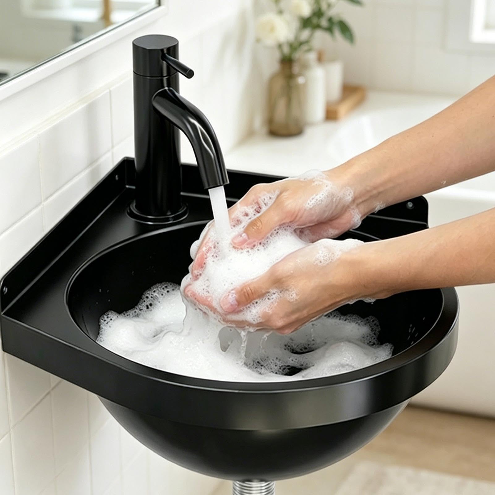 Lavello Ad Angolo In Acciaio Inossidabile, Lavabo Bagno Con Montaggio A Parete, Lavabo Triangolare, Vasca Singola, Foro Di Montaggio Per Rubinetto 36mm, Foro Di Scarico 41mm