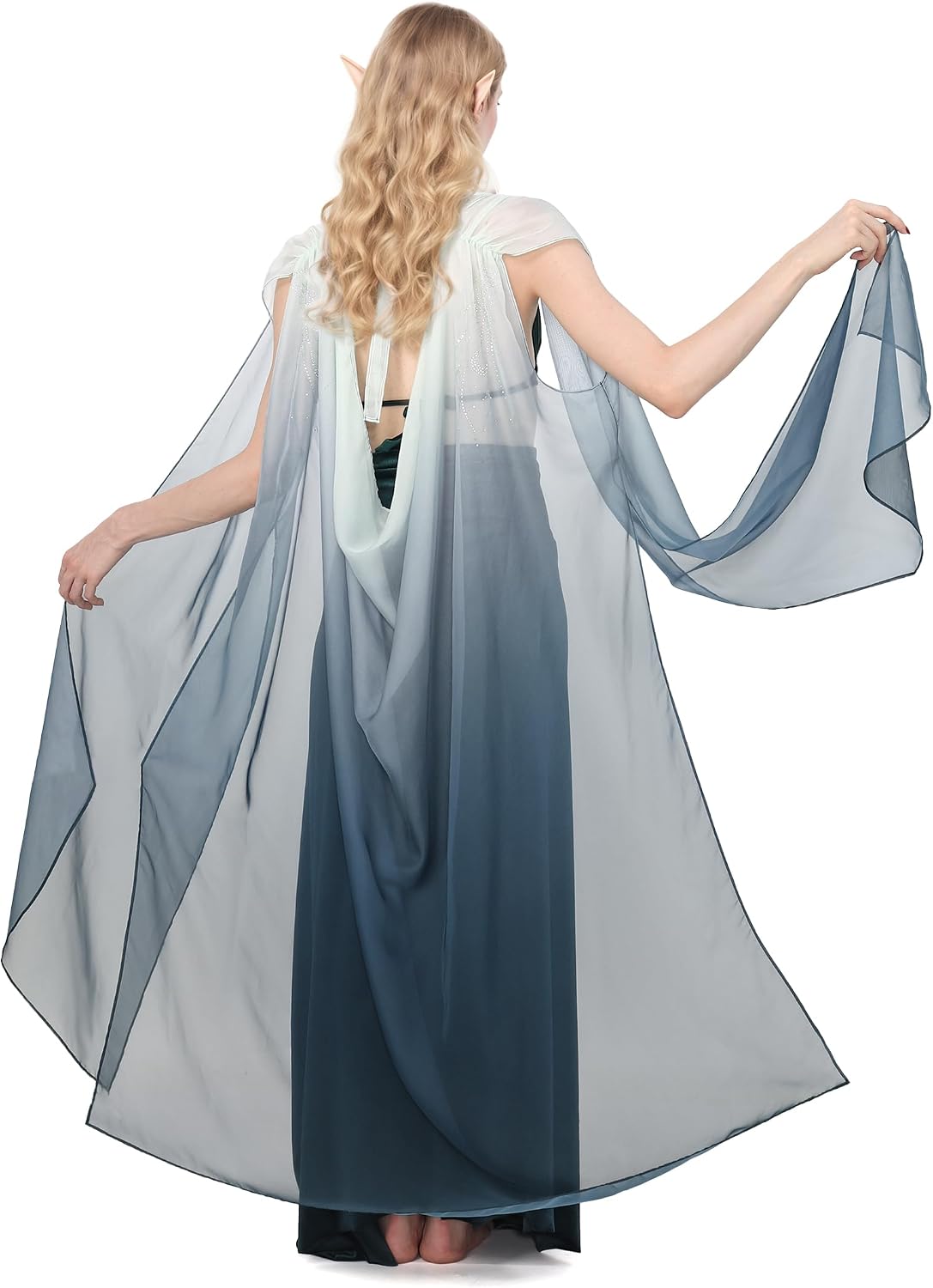 Women's Medieval Fairy Cape Elf Cloak Off Shoulder Sheer Chiffon Tulle Shawl for Wedding Renaissance