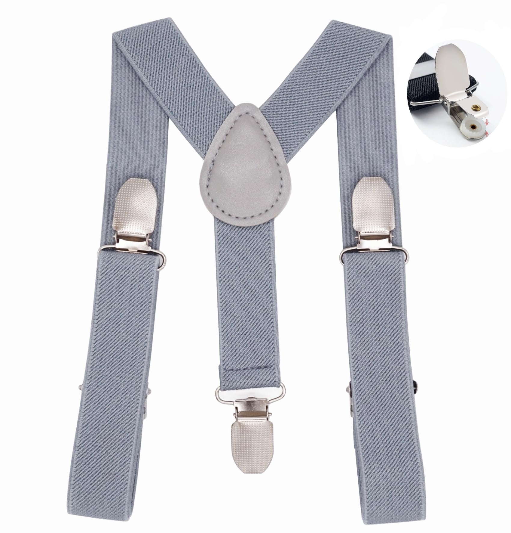 WannGe Kids Y-Shape Suspenders - Adjustable Comfortable Braces for Boys & Girls - Smoky Gray