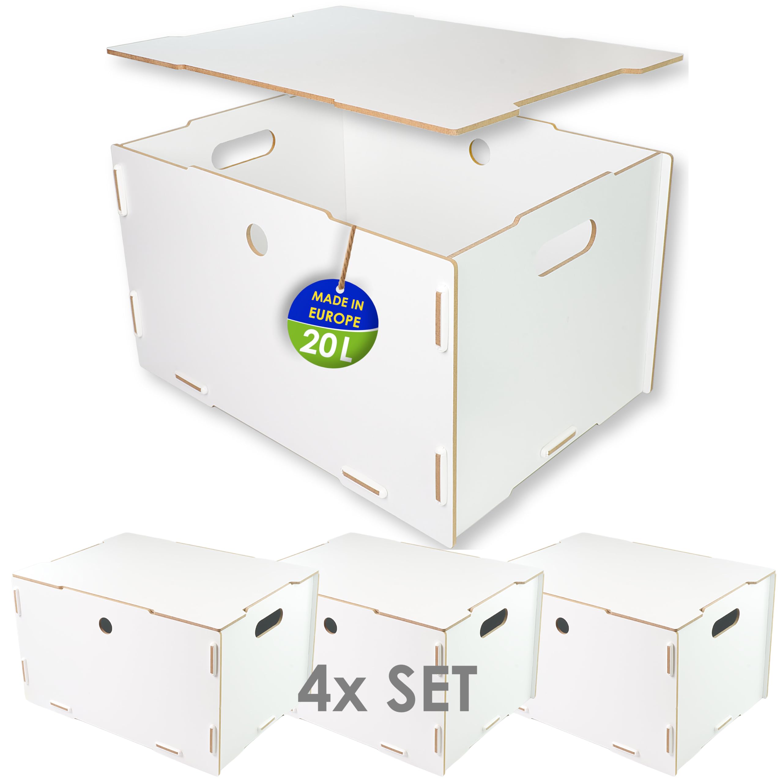 Lot de 4 caisses avec couvercle en bois , Boîte de rangement empilable