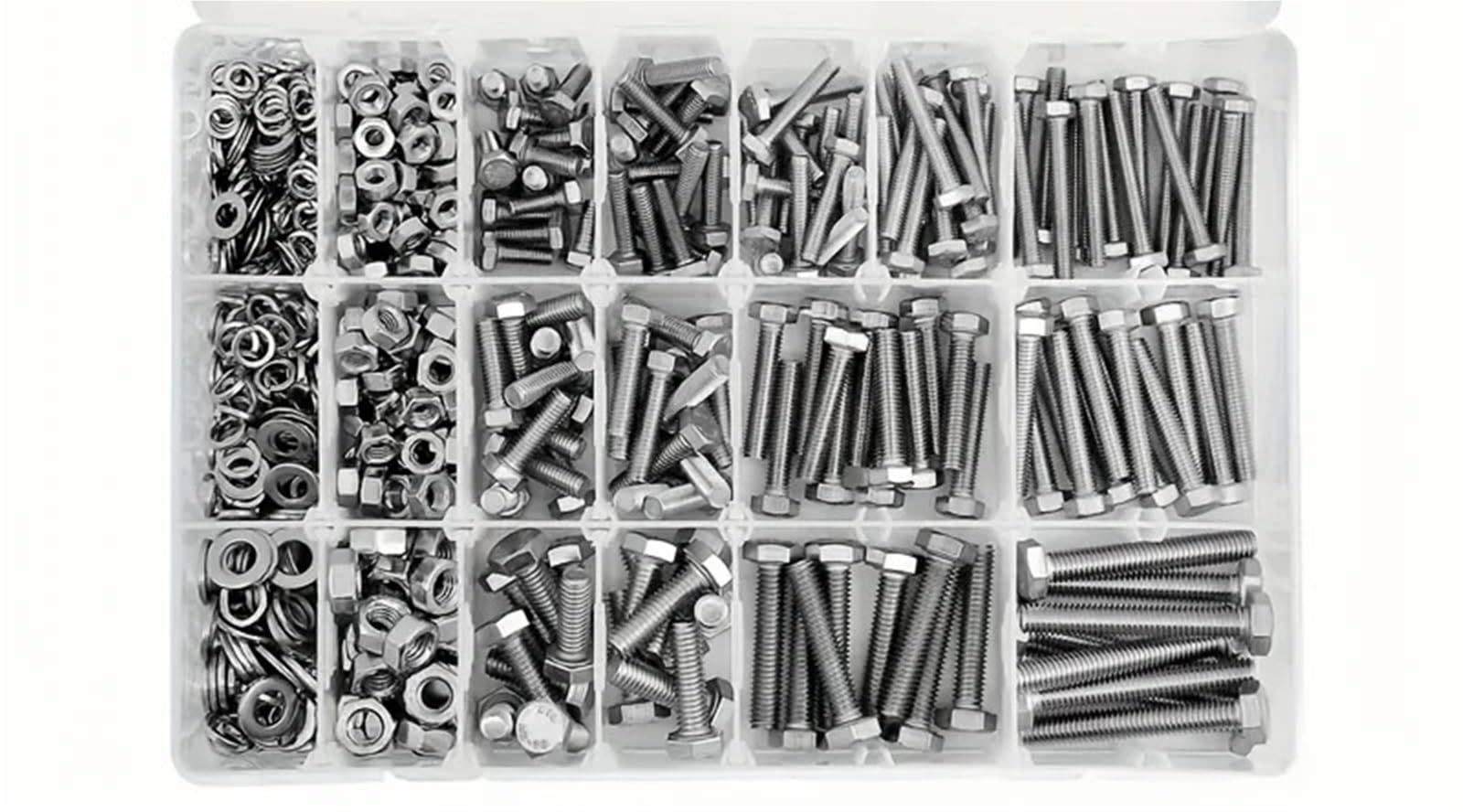 Kit surtido de pernos y tuercas resistentes M6, M8 M10, acero inoxidable 304, incluye los 8 tamaños más comunes Juego de Tornillos y Tuercas(620PCS)