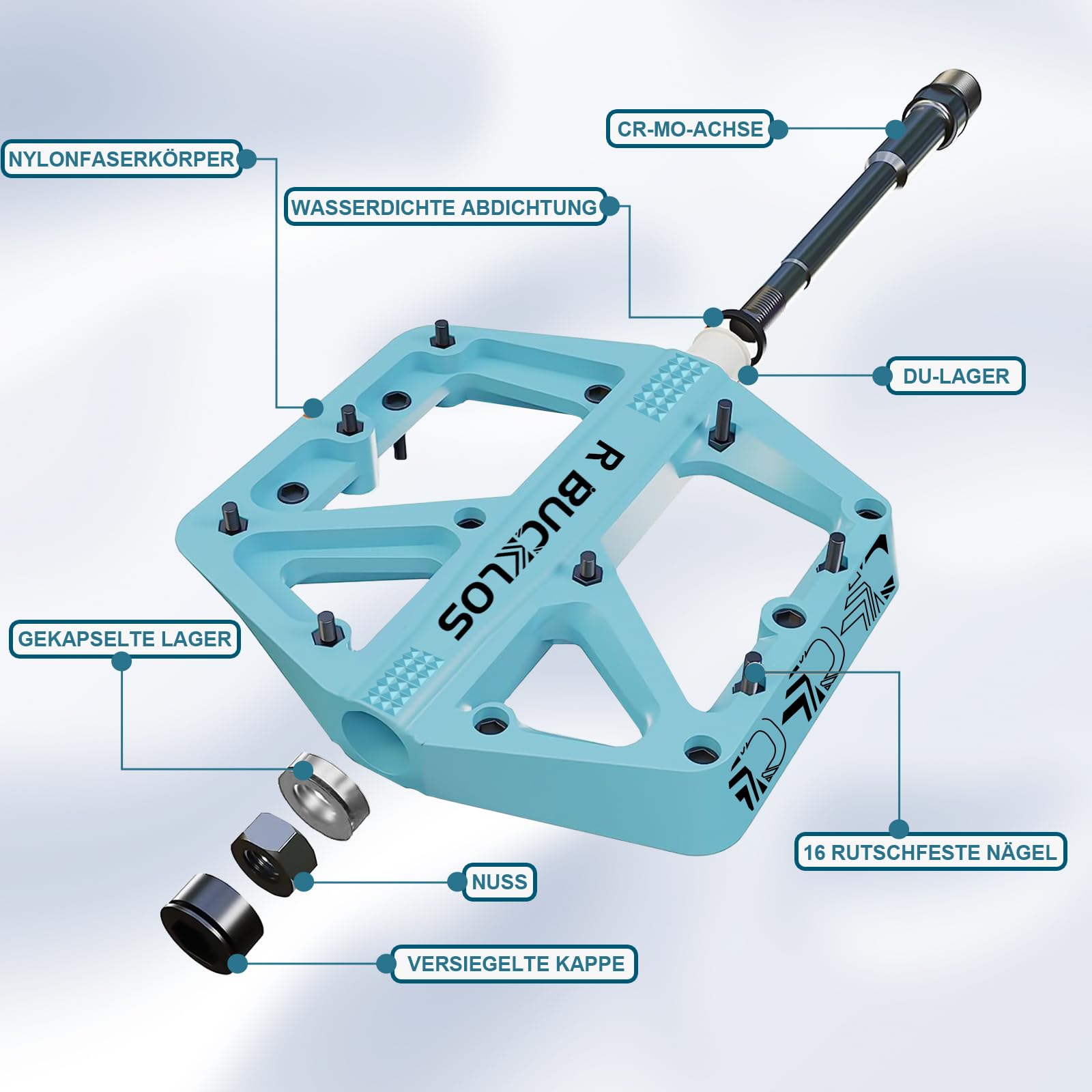 Pédales de VTT plates pour VTT - Grande plateforme - En nylon - Antidérapantes - Pour vélo adulte - 9/16"