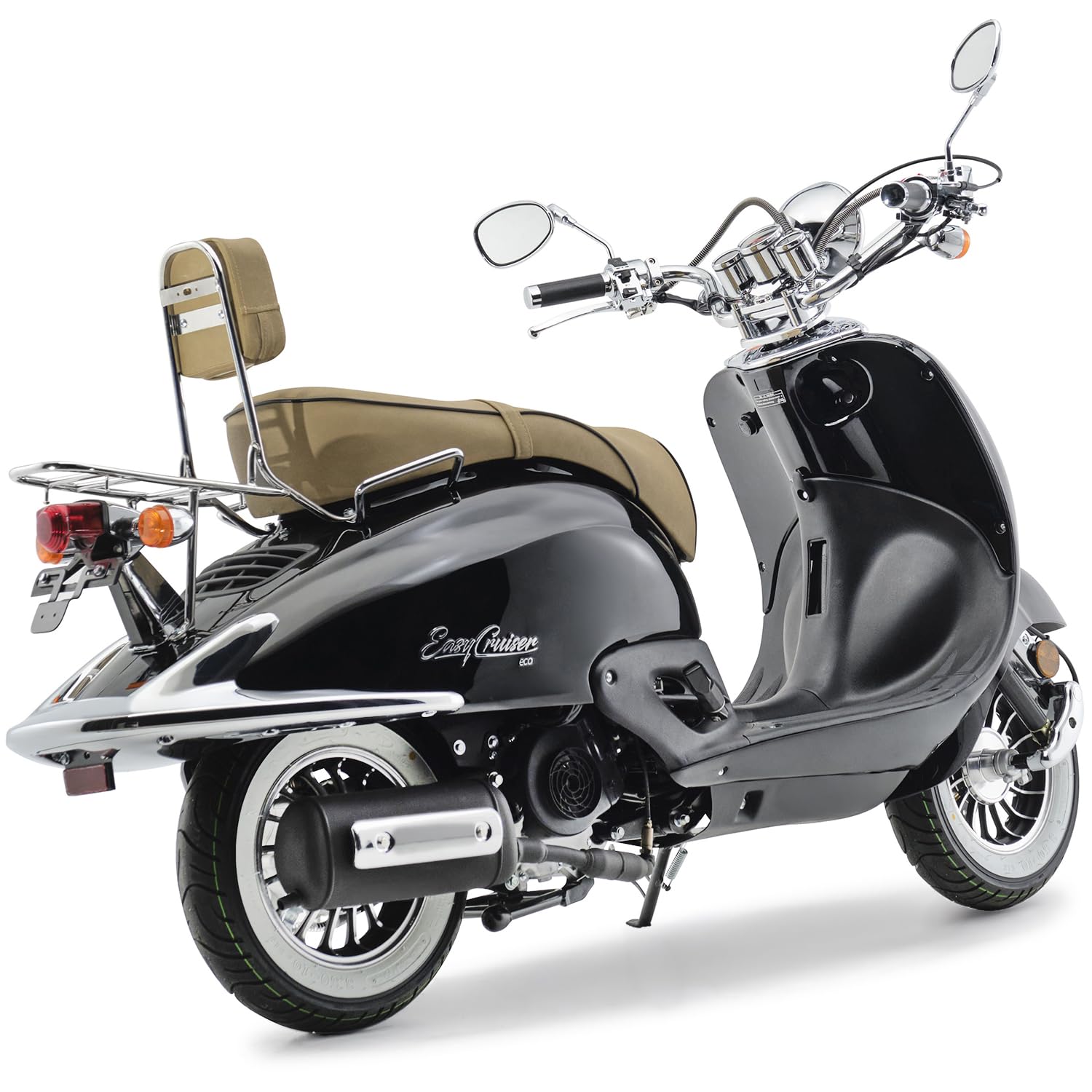 Burnout Motorroller 50 ccm EasyCruiser Eco Schwarz Metallic 45 km/h Retro Roller 3 PS USB Ladebuchse Gepäckträger Rückenlehne Cityroller