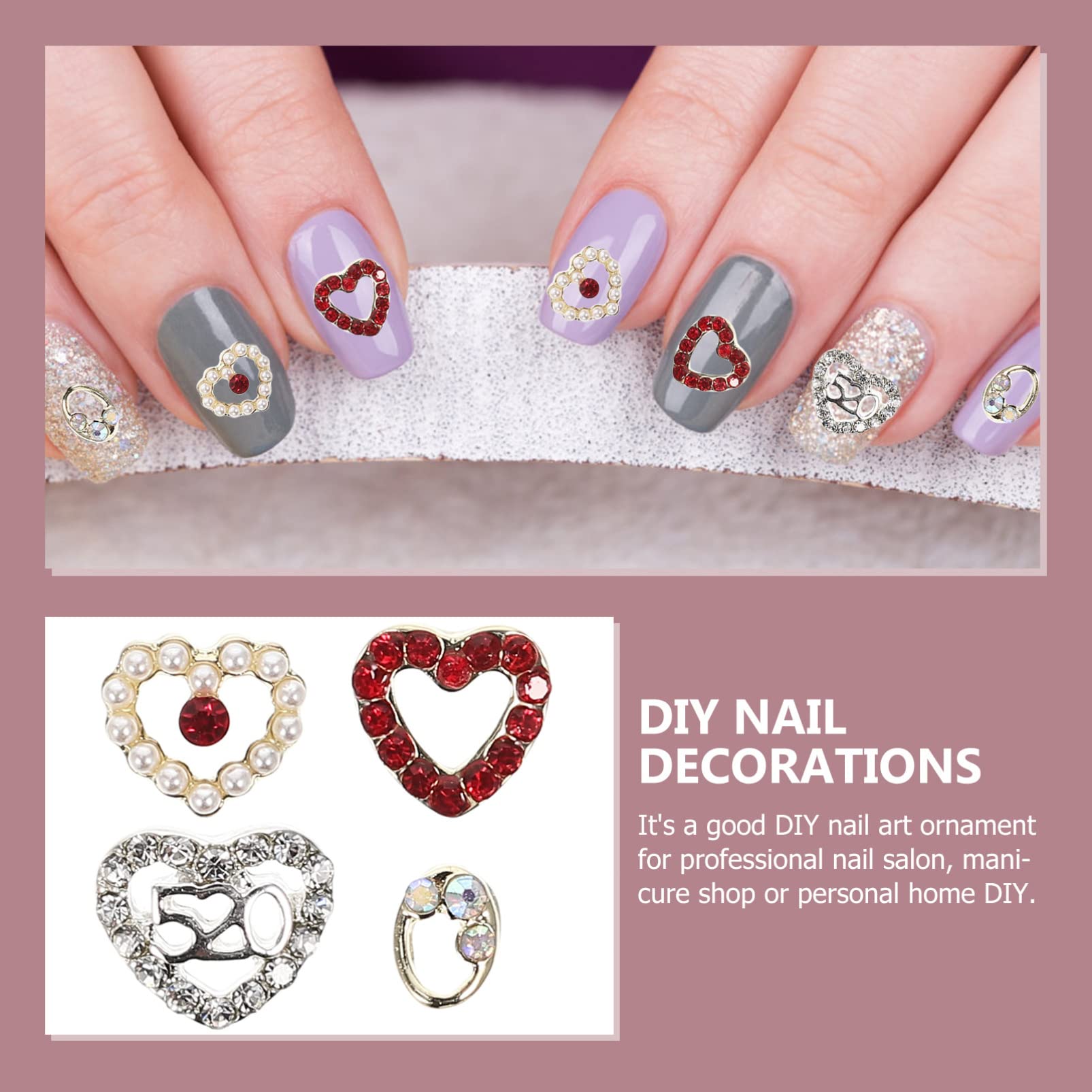 Didiseaon 5 Set Diamanti Per Unghie A Forma Di Cuore Decorazioni Per Unghie Artigianali Accessori Per Unghie Artigianali Polacco Strass Retro Piatto Ciondoli A Cuore Per Unghie 40 Pezzi * 5