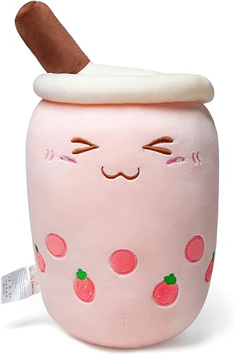 Miniatura 1 de Niuniu Daddy Boba - Peluche de 9.5pulgadas, diseño de té con burbujas de fresa rosa, peluche suave y blando para bebés, niños y adolescentes