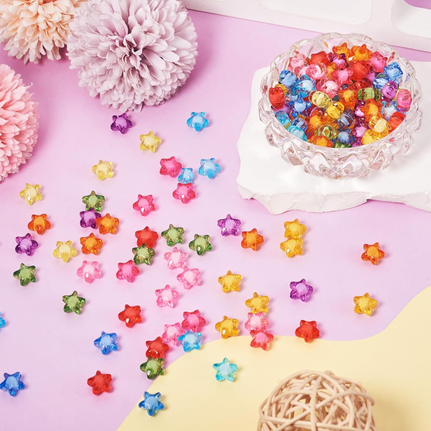 Pandahall 300Pcs Transparent Acrylic Star Beads 12mm Colorful Mini Crystal Acrylic Star Bead in Bead Loose Spacer Beads for DIY Jewelry Craft Making - Image 7