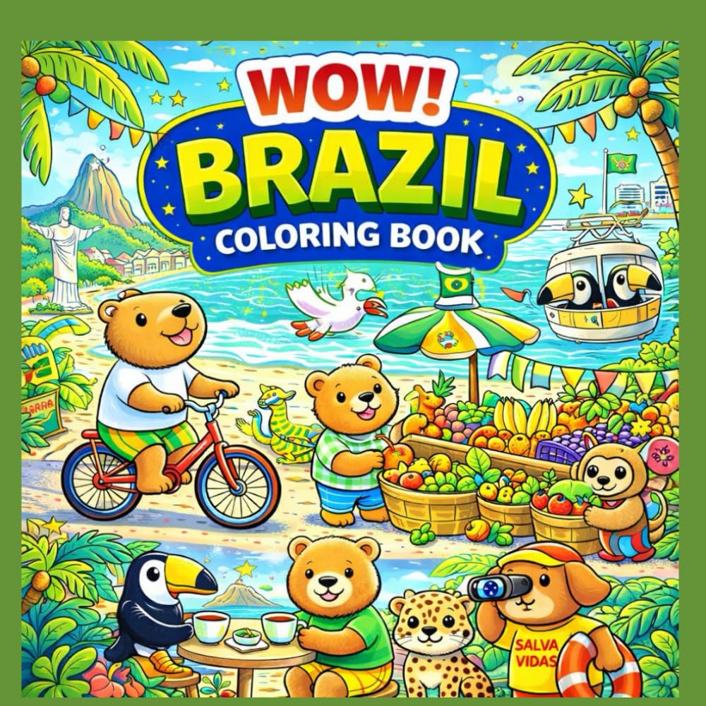 Brazil Coloring Book: Cute animals from Brazil, tropical scenes, and relaxing pages for children and adults.