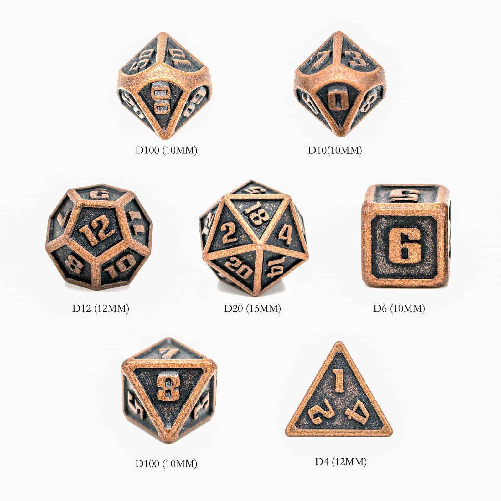 Cusdie Mini Metal Dice 10MM, 7 PCs Metallic DND Dice Set, Mini Polyhedral Dice Set, for Role Playing Game D&D Dice (Red Copper) - Image 3