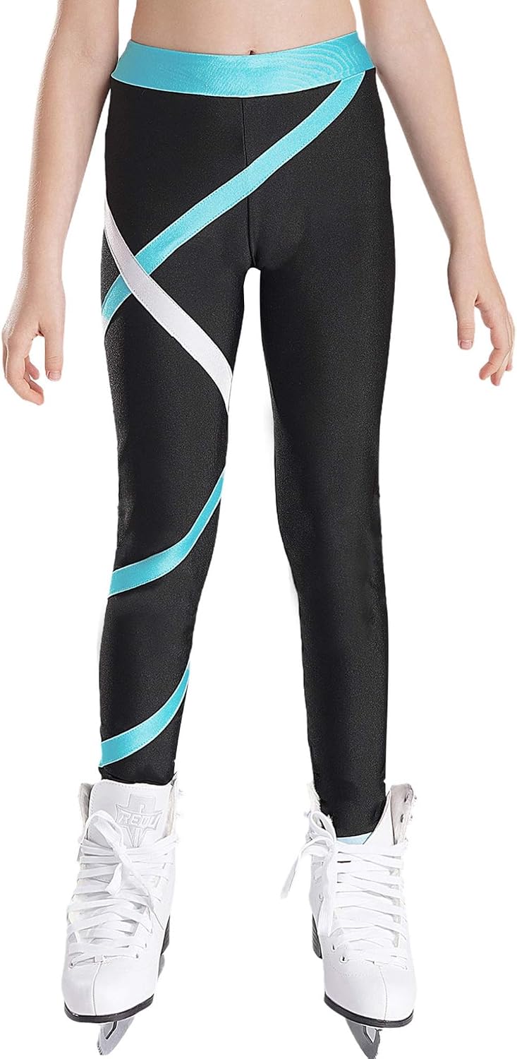 Kaerm Kids Ice Figure Skating Suit Girls Long Sleeve Side Zipper Jacket Gymnastics Leggings Dance Crop Top Set