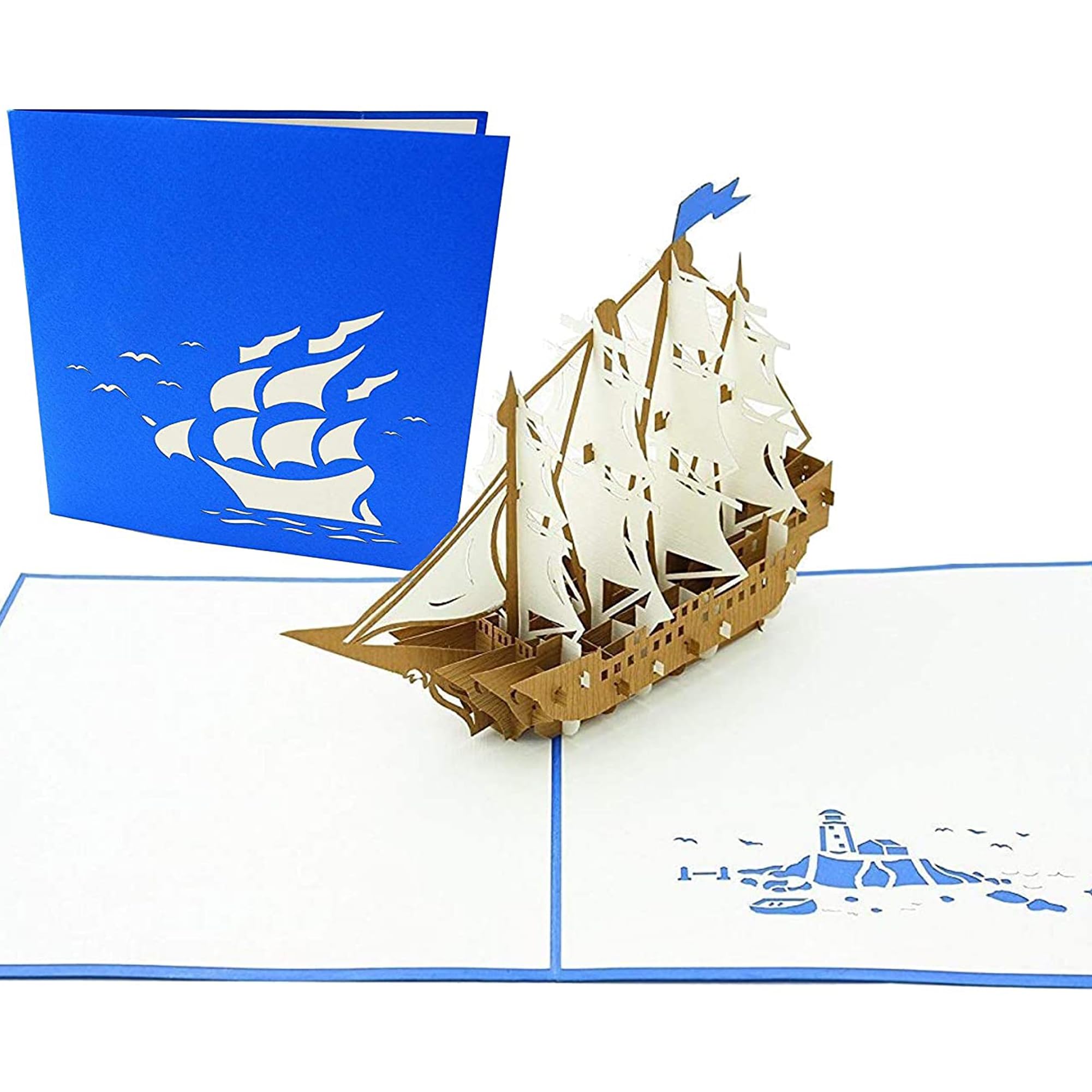 PopLife Sailboat Tall Ship 3D Pop Up Card – Happy Birthday, Retirement, Graduation, Father's Day – Nautical Greeting Card for Men, Dad – Handmade