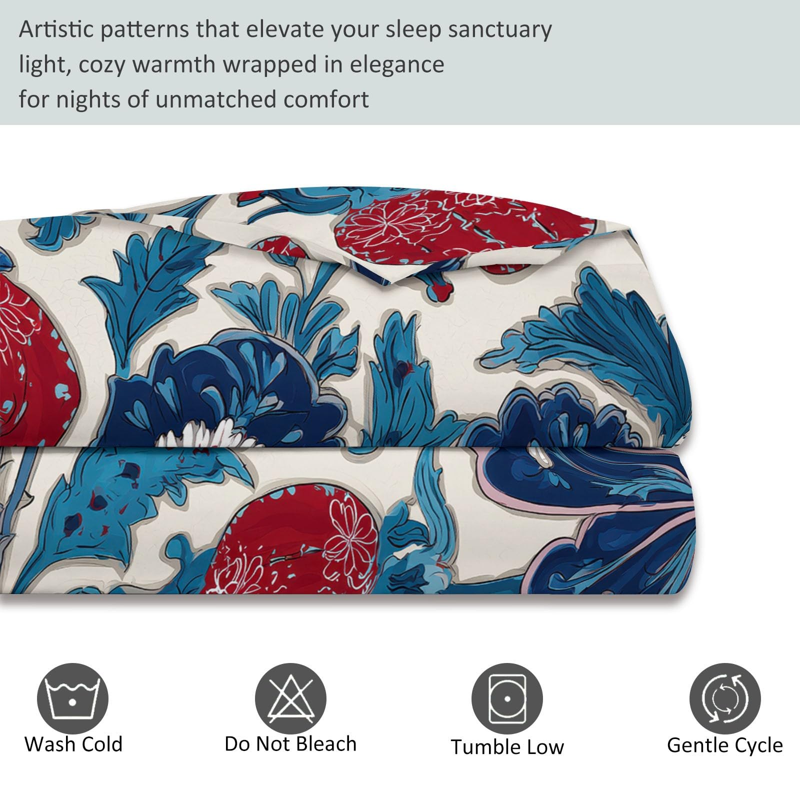 Pojedynczy zestaw poszewek na kołdrę w stylu boho, wielokolorowy pop art symetria kwiatowy nadruk liści, ultramiękki zestaw dwustronnych poszewek na kołdrę z mikrofibry, 135 x 200 cm, z 2 poszewkami