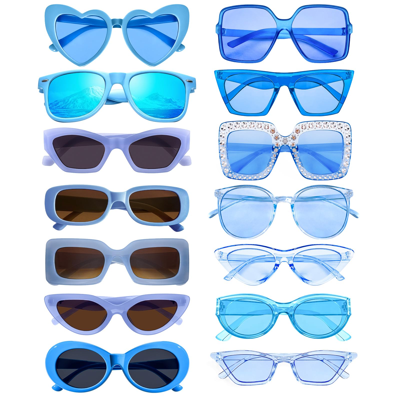 Pibupibu 14 Pack Mix Style Party Sunglasses Adult Bulk, Retro 80s 90s Colorful Sunglasses Party Favors Unisex