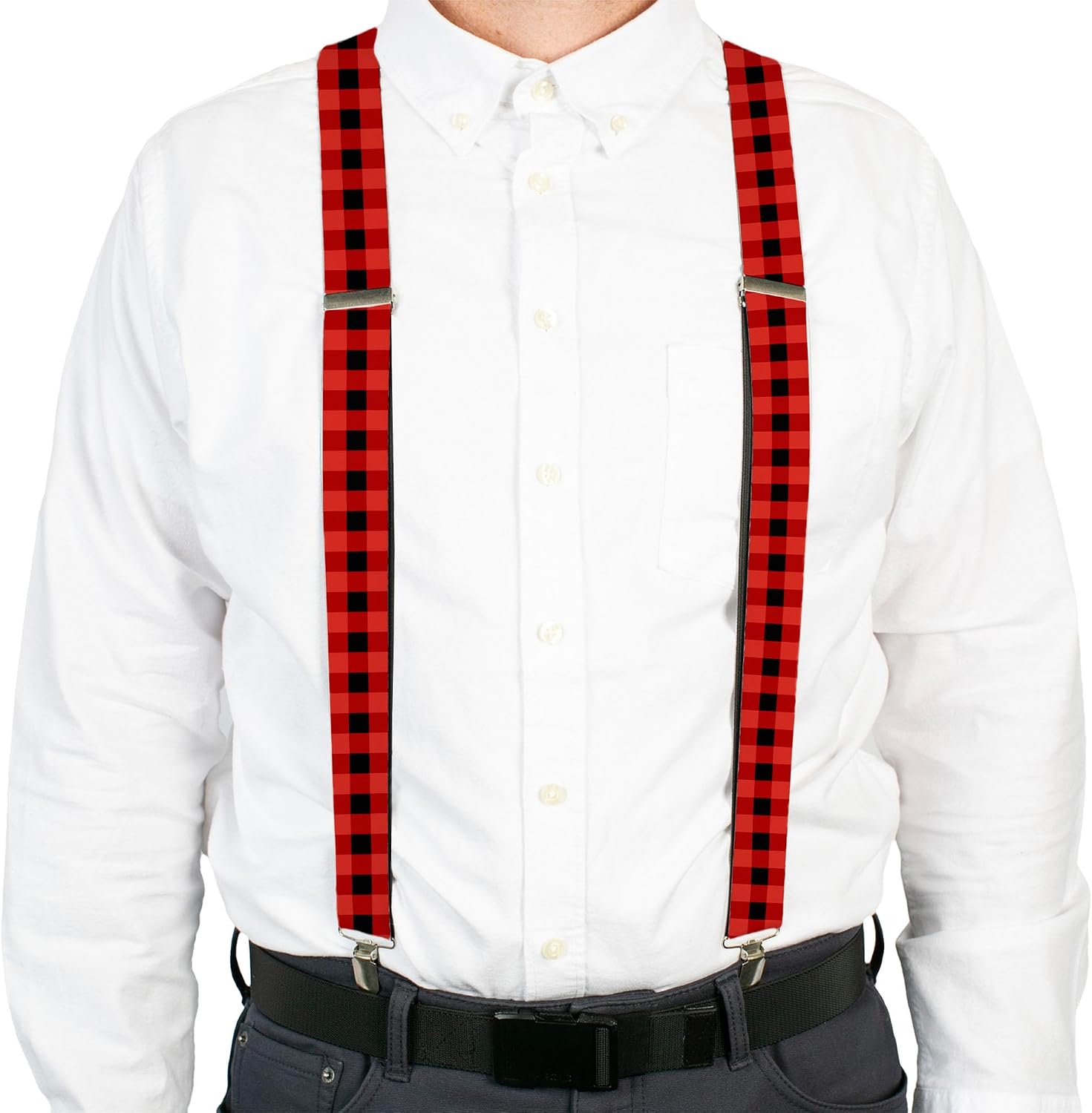 Buckle-Down Suspenders, Buffalo Plaid Black Red