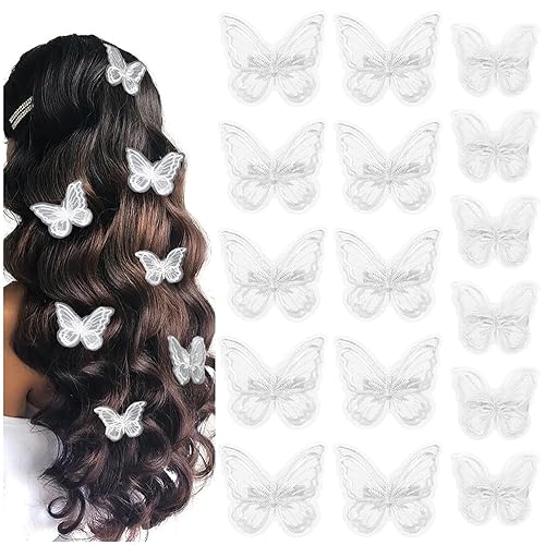 DEEKA 16 pinzas para el cabello de mariposa blanca, 2 tamaños, encaje bordado, hechas a mano, pinzas para el cabello de boda, pasador, accesorios
