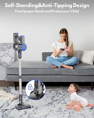 Miniatura 5 de Aspiradora inalámbrica, aspiradora de succión eléctrica con batería de 2200 mAh, 8 en 1, ligera, autosuficiente, 35 minutos de tiempo de ejecución