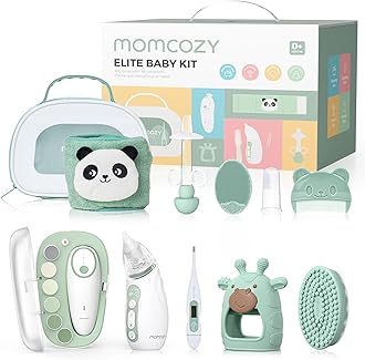 Elite Baby Kit, Superior Baby Shower & Registry Essential Kit for Grooming & Health & Cleansing Care, Electric Nail File & Nasal Aspirator,Tummy Wrap,Thermometer,Bath Brush,Teether,Storage Bag