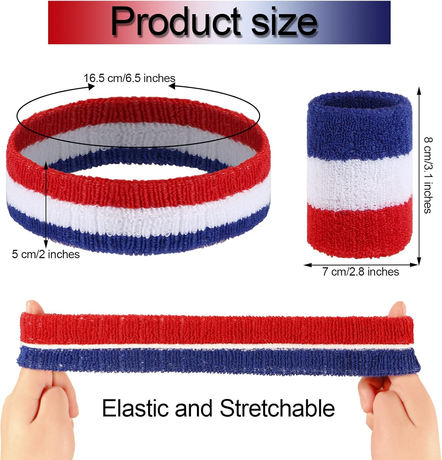 18 Pcs Sweatbands Headband Wristband Set Colorful Striped Terry Cloth Sports Athletic Gym 80s Sweat Headbands - Image 2
