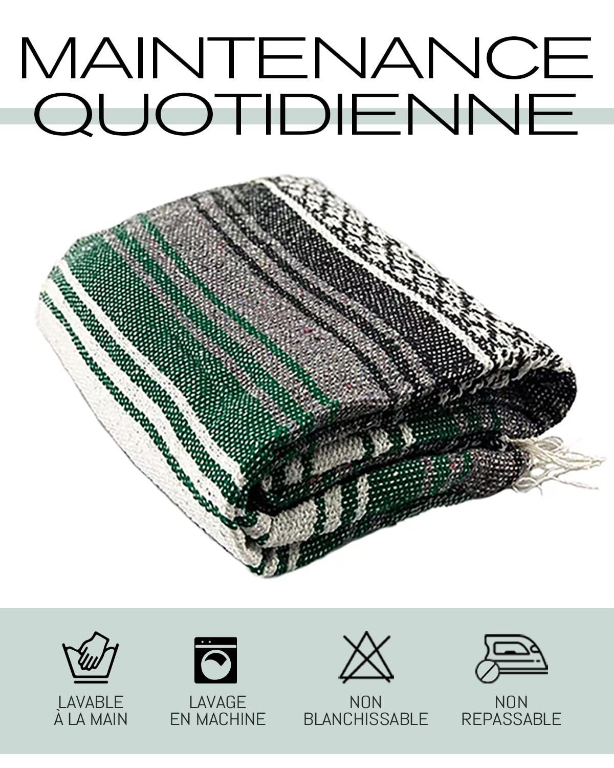 Couverture tricotée mexicaine à main pour canapé, jeté pour méditation, yogamatte, Boho pour camping en plein air, pique-nique, couverture de festival (Bleu)