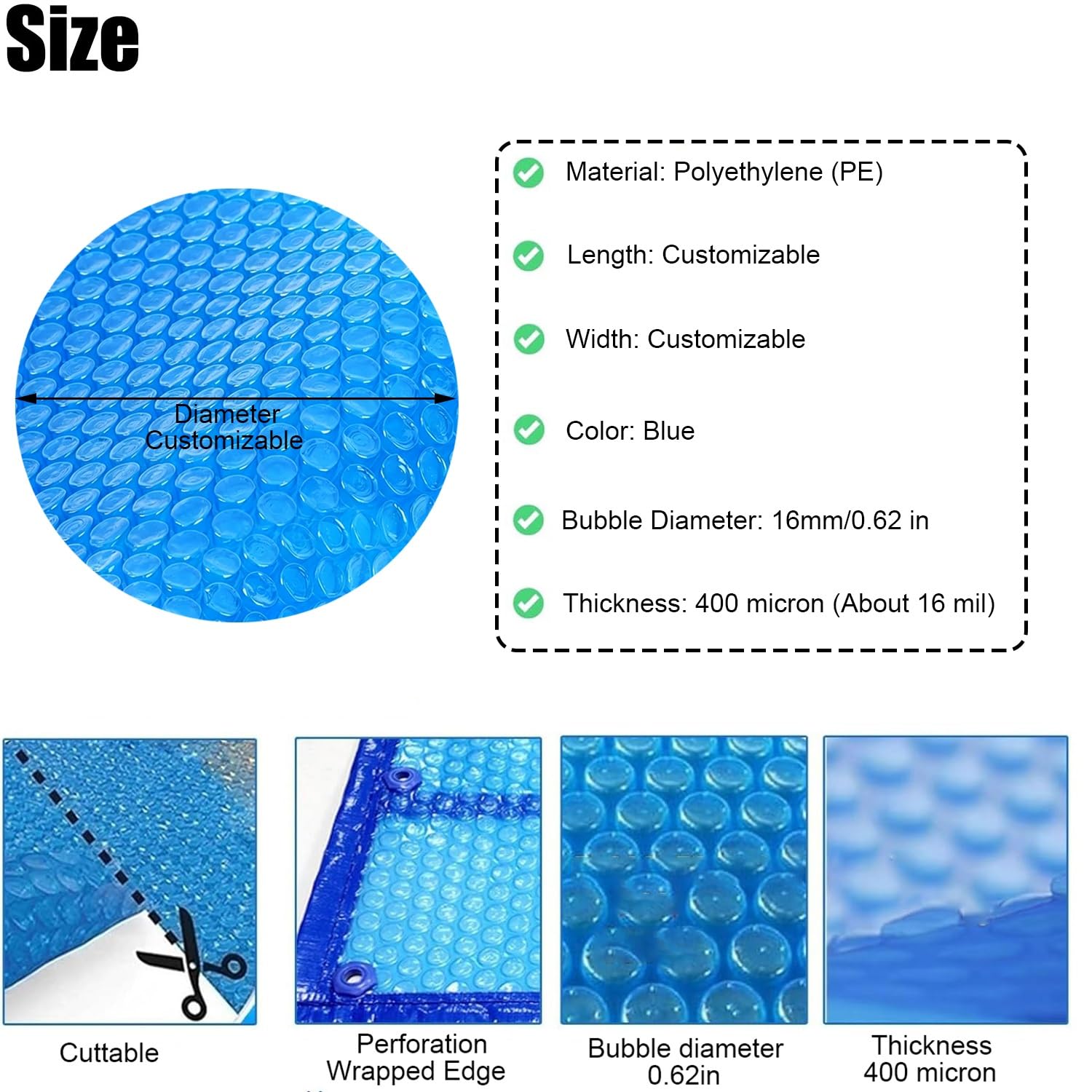 Cubierta para Piscina, Cubierta Solar Redonda para Piscina - Manta térmica de Burbujas para Piscinas enterradas y elevadas, jacuzzis - 700 cm (23 pies) - Eficiente energéticamente, Resistent