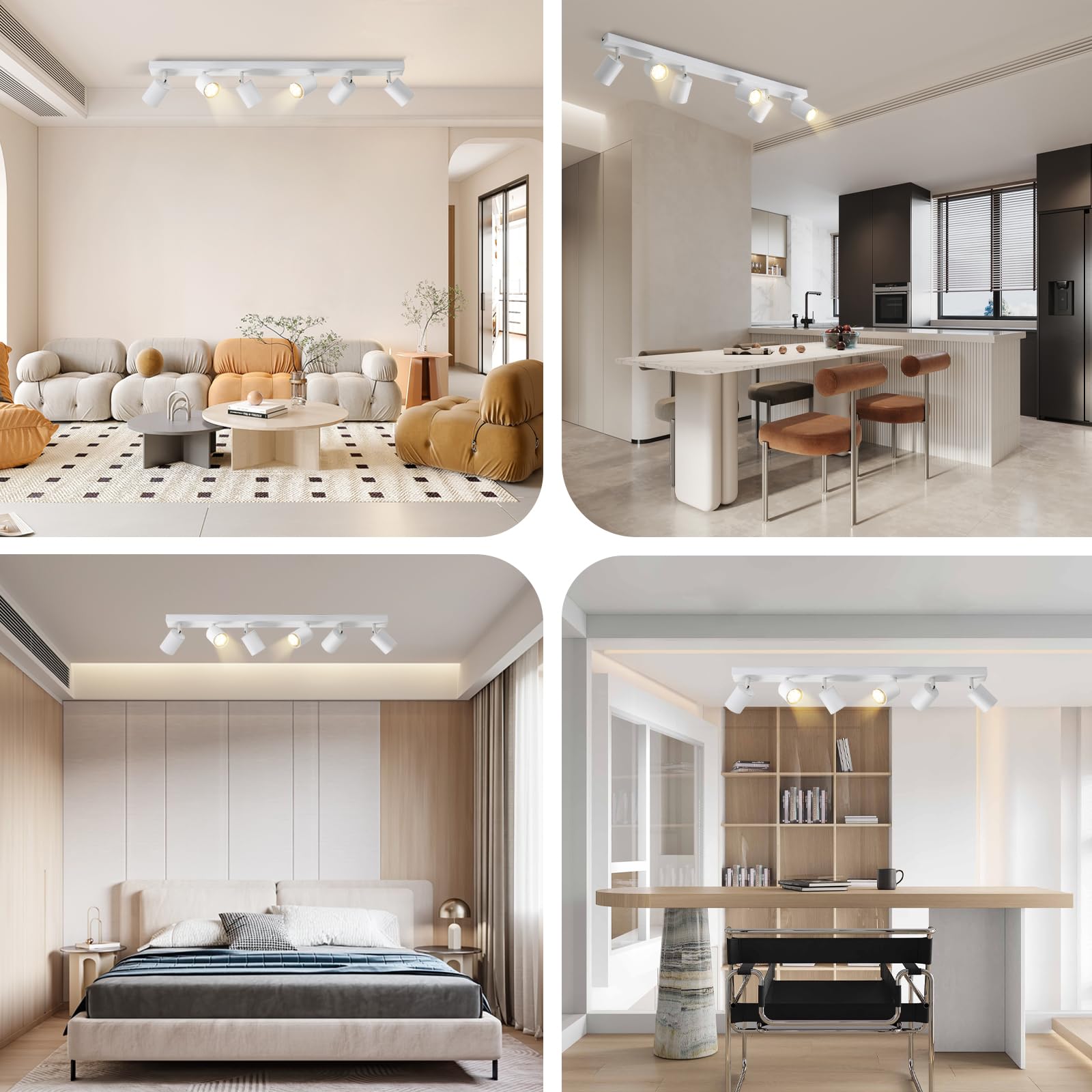ZMH Plafoniera LED Bianco Faretto a soffitto: Lampadario a soffitto 6 fiamma a LED GU10, girevole di 330°, Lampada da soffitto moderna stile industriale Applique da parete, senza lampadina