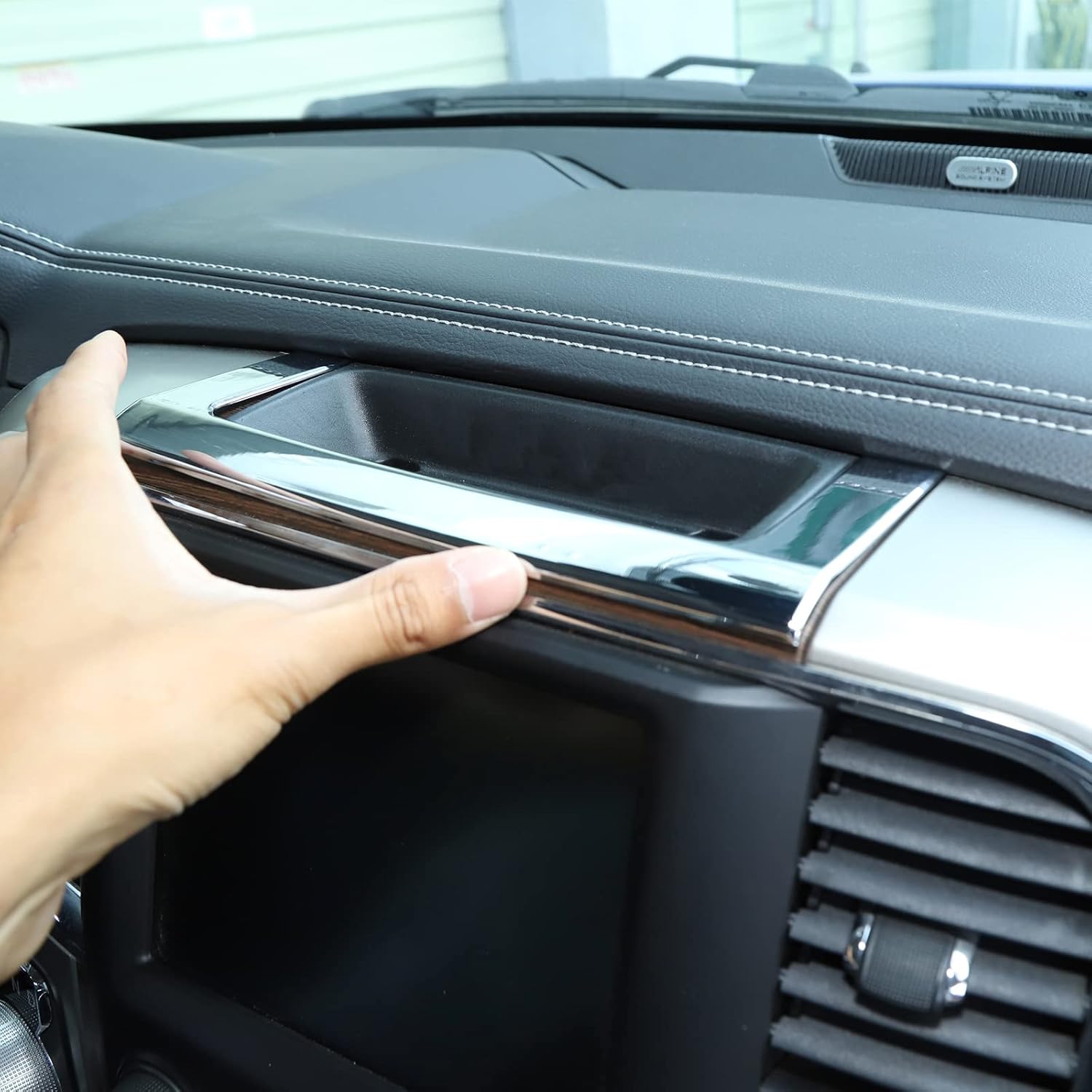 RT-TCZ Center Console Storage Box Trim Cover Interior Accessories for Dodge Ram 2010-2017 (Chrome)