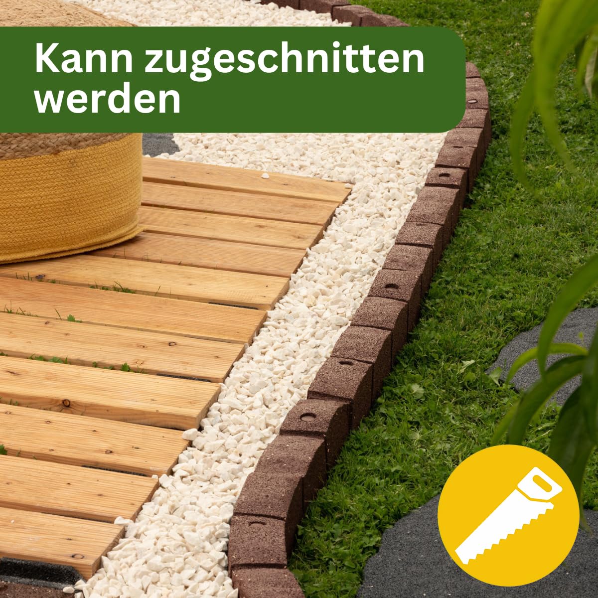 4 x Flexible Rasenkante Kunststoff 120 x 8 cm Hoch - Garten Beeteinfassung Flexibel - Braun Mähkante - Rasenkanten aus Recycling-Material – Beetumrandung Frostbestandig - Pflastersteinen