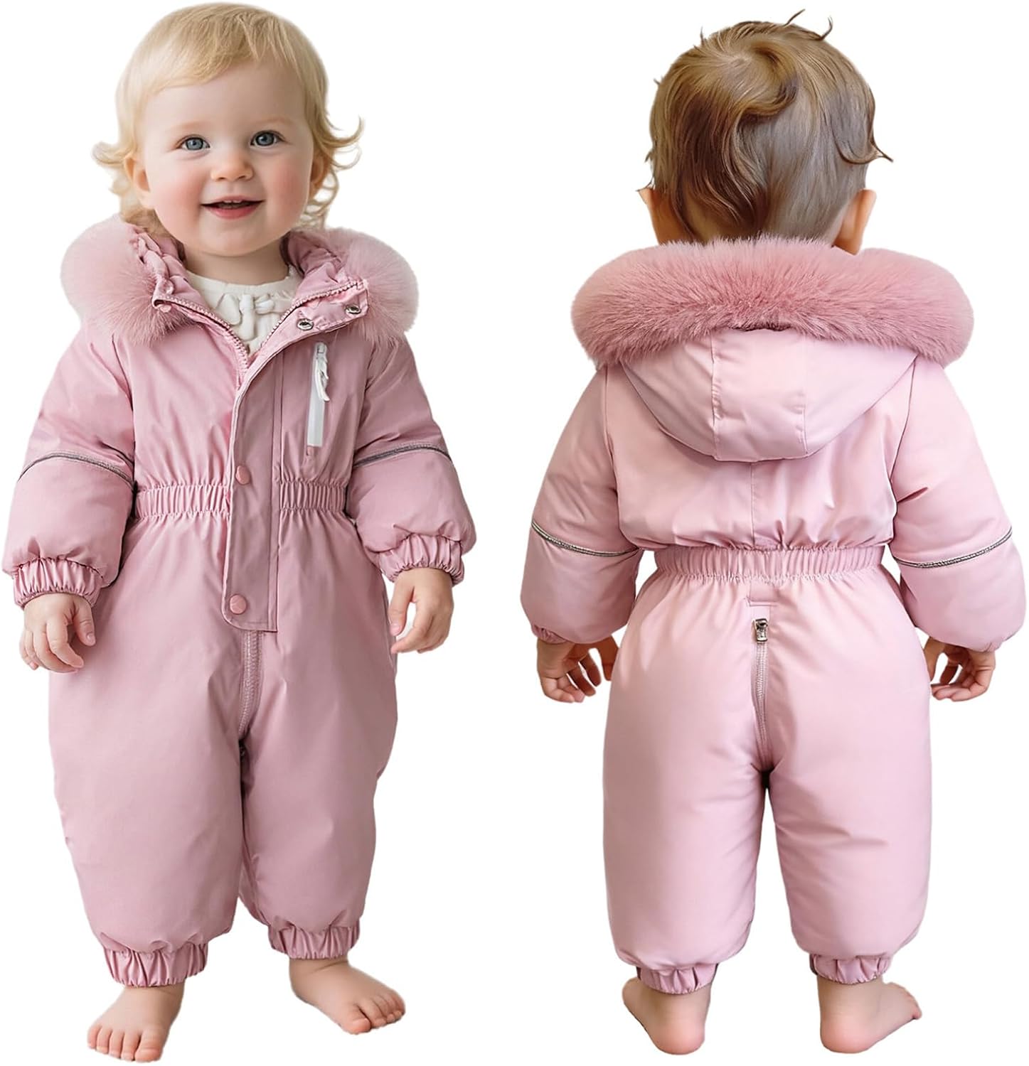 TiaoBug Toddlers Girls Boys Ski Overalls Parties Snowsuit Winter Jacket Coat Faux Fur Trim Hooded Jumpsuit