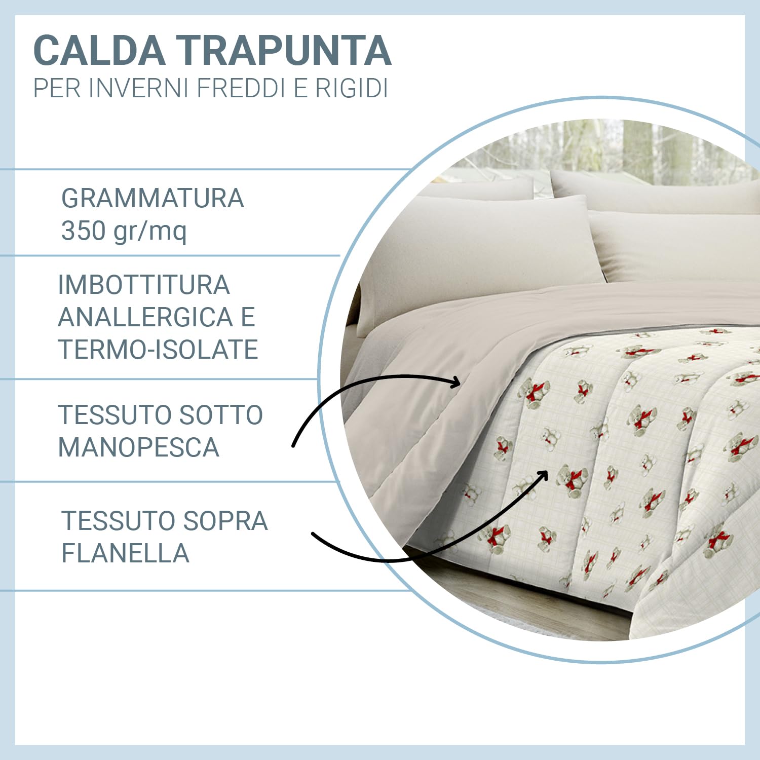 Trapunta Invernale Banzaii 350 Gr/mq - Microfibra Manopesca, Matrimoniale 260x260 Cm, Grigio - Foto 14