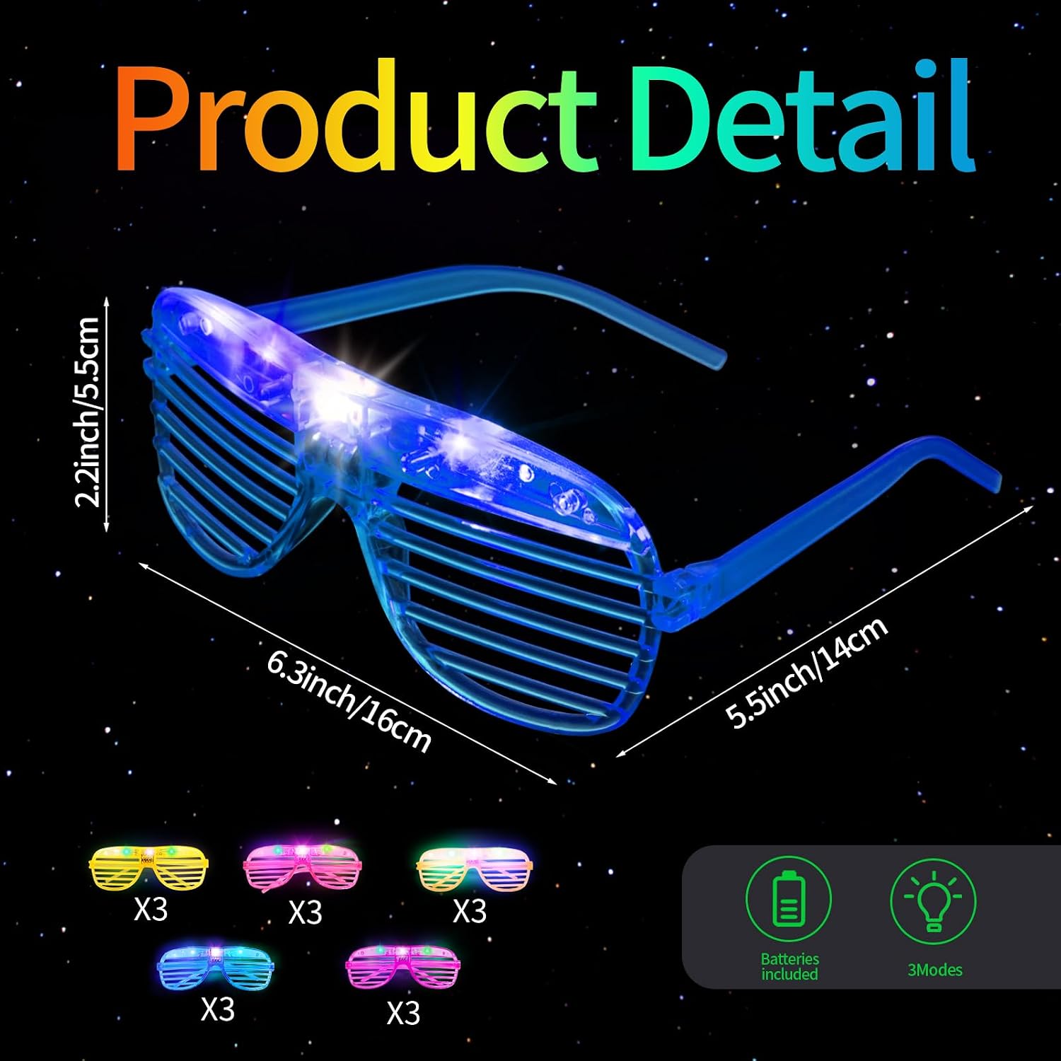 Hooqict 15 Pack Light Up Glasses 5 Colors LED Glasses Glow in The Dark Party Supplies for Kids Adults 80s Shutter Shades Neon Party Favors