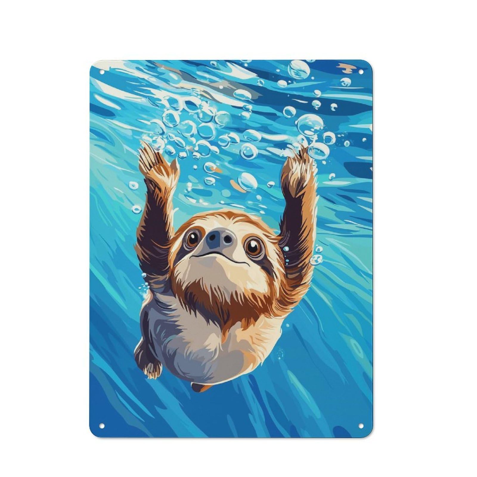 Junmoney Style-10 Rustic Metal Sign 40X30cm Featuring Sloth Swimming Underwater For Hallway Wall, A Decorative Gift For A Newly Furnished Hallway