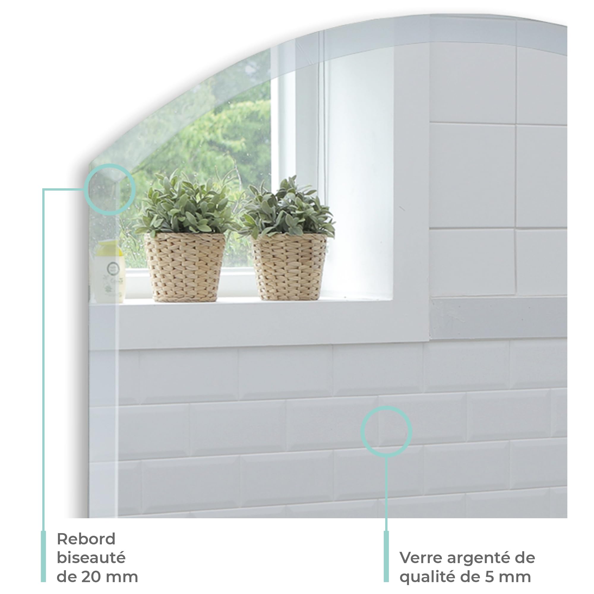 Mood® Specchio da Parete ad Arco per Bagno, Senza Cornice, Specchiera per Ingresso, Corridoio, (60cm X 45cm)
