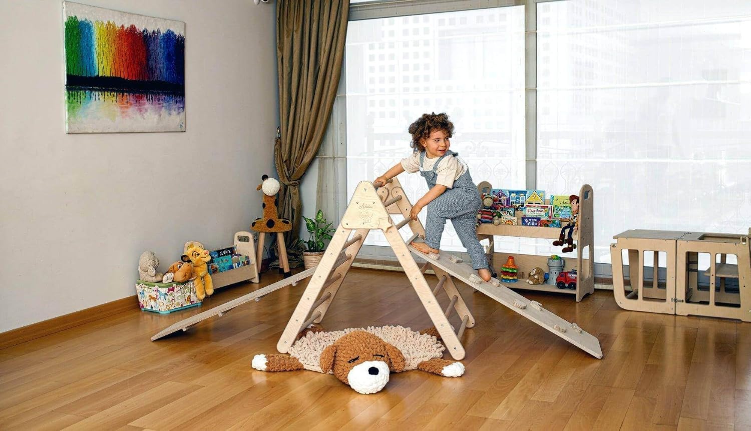 Montessori Climbing Triangle | Wooden Indoor Climbing Frame for Kids & Toddlers | Montessori Climbing Structure | Montessori Play Structure Wooden Activity Triangle (Triangle + 2 Ramps)