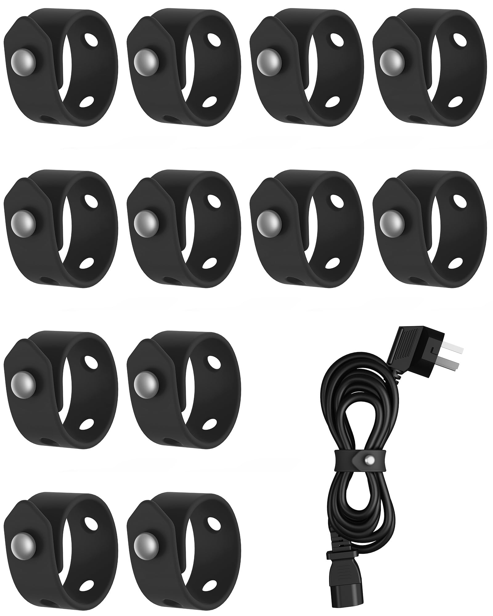 ELFRhino Silicone Cable Ties(12Pcs), Reusable Cord Organizer, Adjustable Cable Straps with Metel Buckle for Easy Bundling and Fastening Cables, Cords, Wires.(Black*12)