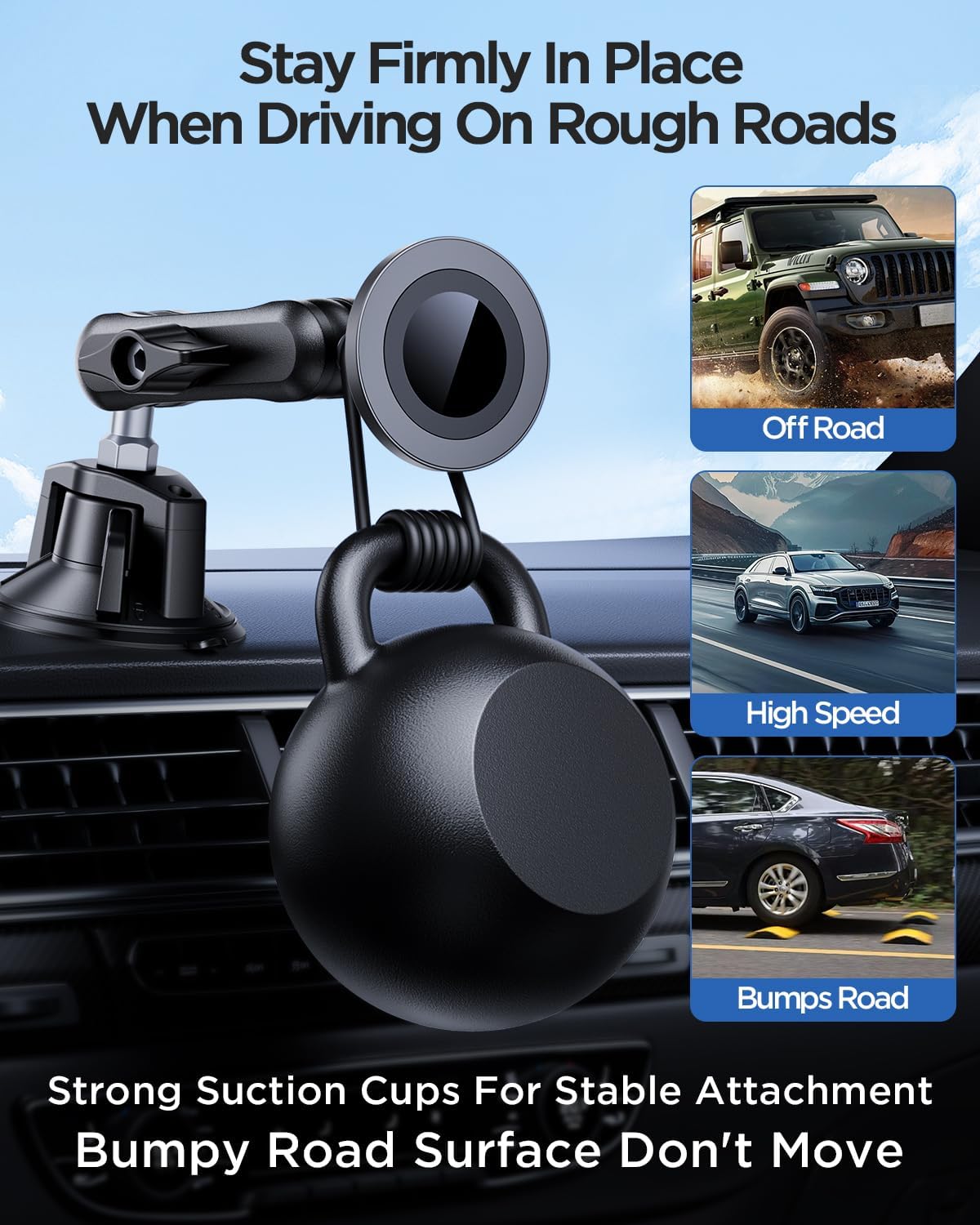 Magnetic Car Phone Holder [3-in-1] for Dashboard, Windshield & Vent, with Strong Suction Cup, Adjustable Metal Arm & 360° Rotation, Universal Phone Mount for All Cell Phones - Image 5