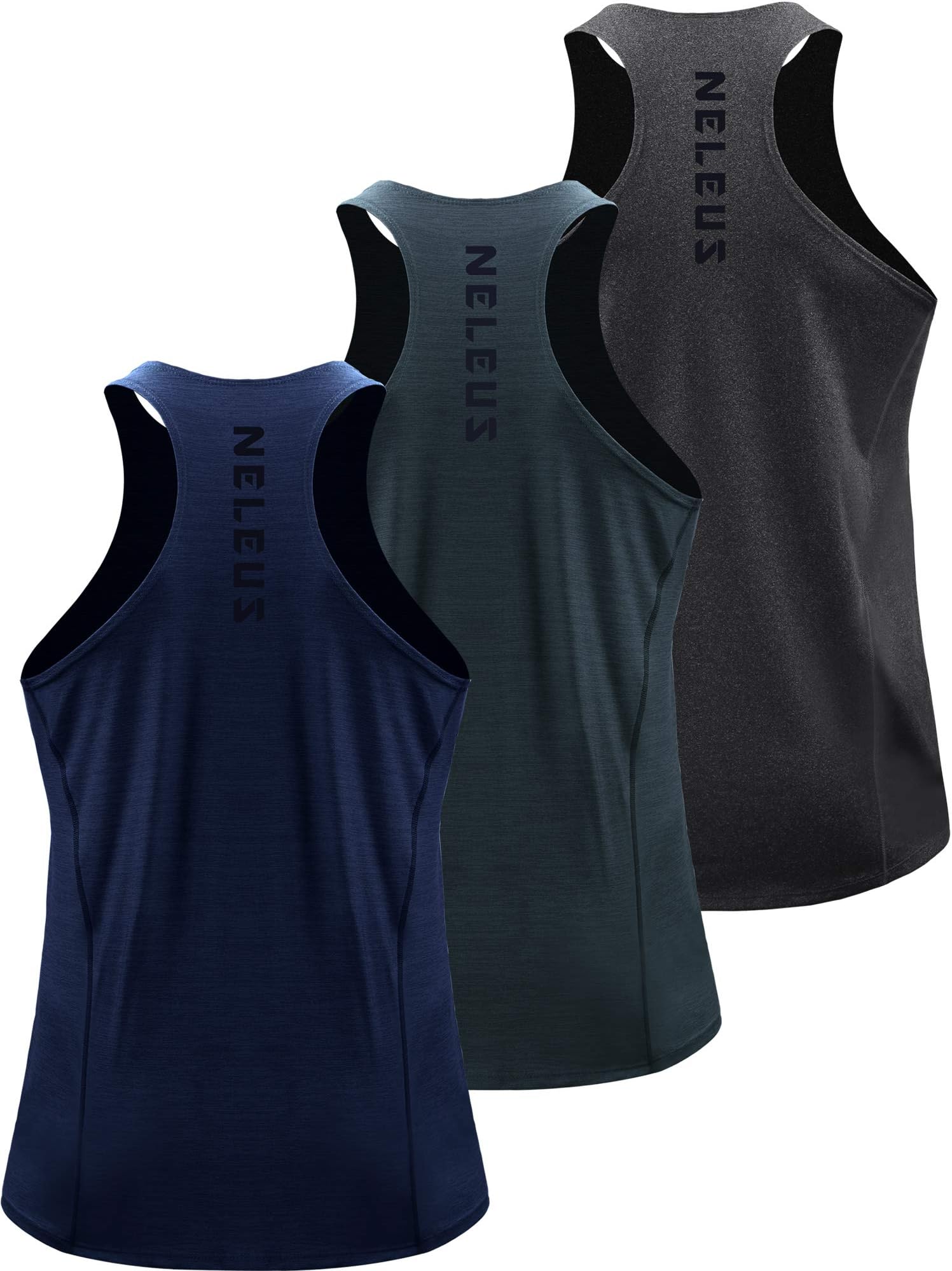 Neleus Men's 3 Pack Dry Fit Y-Back Athletic Muscle Tank Top