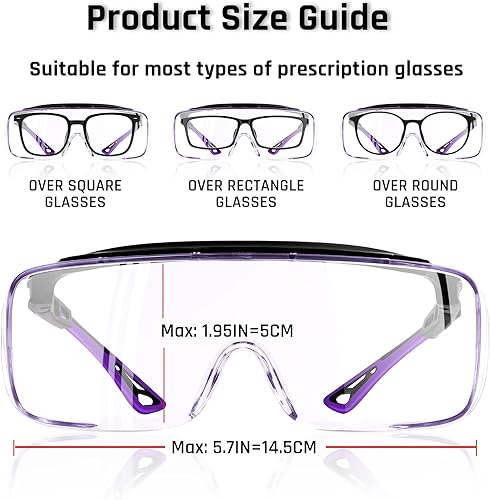 Miniatura 6 de MORK&SUKY Gafas de seguridad que se ajustan a los anteojos recetados, certificado ANSI Z87, protección ocular antivaho para hombres y mujeres.