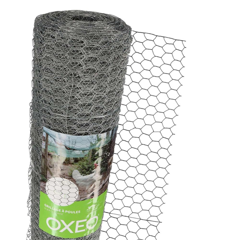 Oxeo Grillage à Poule 30 mètres Hauteur 1m - en Acier galvanisé – Maille hexagonale 25x13mm - Filet de clôture pour poulailler