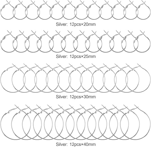 Miniatura 5 de PAGOW 96 aros de aretes para hacer joyas, aretes redondos de aleación hipoalergénica, aretes de plata abiertos, accesorios de arte para manualidades