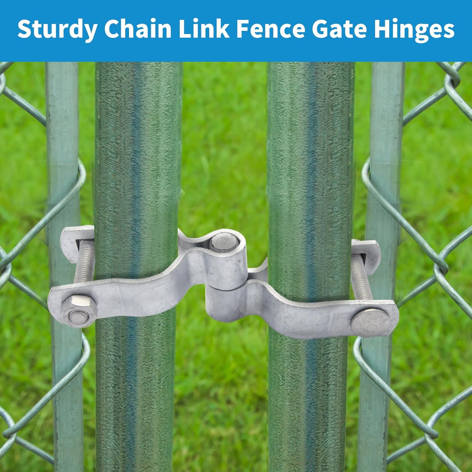 Amoskey Chain Link Fence Gate Hinges, Chain Link Fence Parts, Heavy Duty gate Hinges, gate hings for Metal Gates, 2pack (Silver, 1-3/8 * 1-3/8)