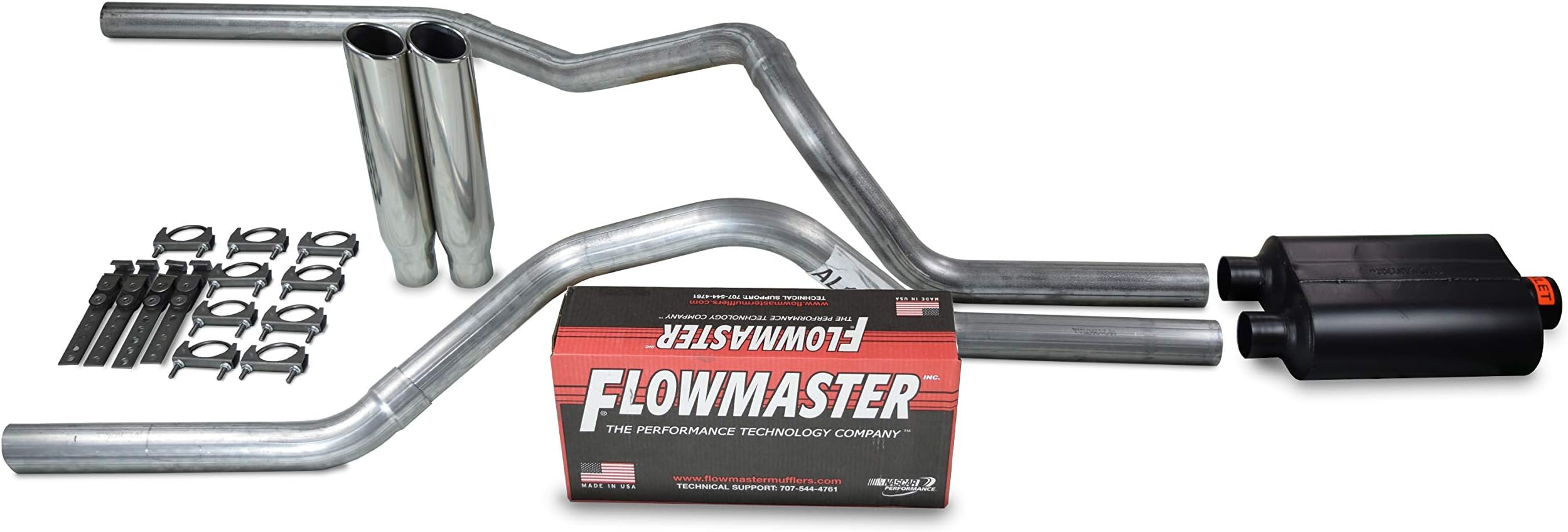 Truck Exhaust Kits - Shop Line dual exhaust system 2.5 AL pipe Flowmaster Super 40 2.5" Polished Rolled Edge Clamp on Tip