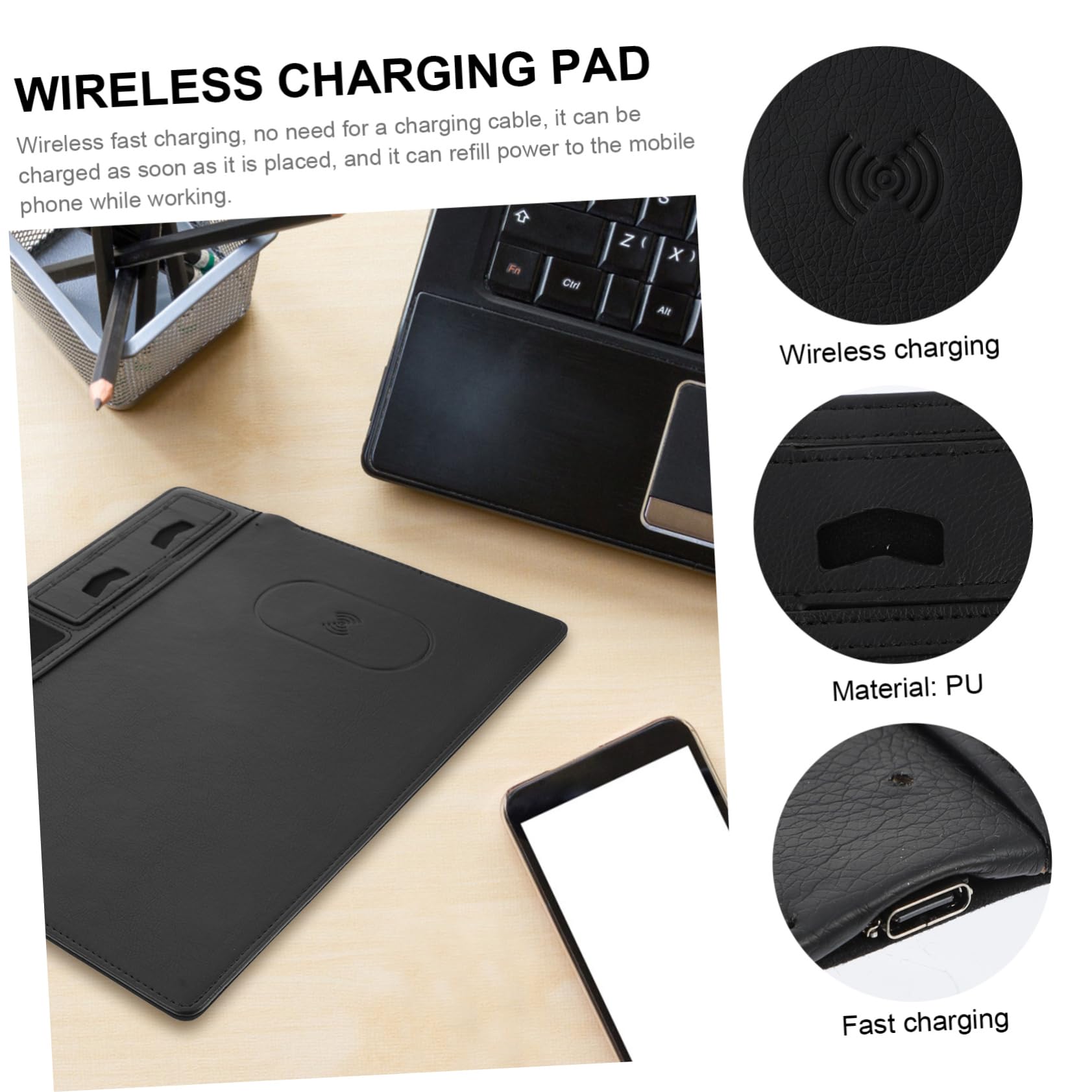 STOBOK Tappetino per Mouse Ricarica Wireless 15w, Superficie in Pu Anti-schizzo, Supporto per Telefono, per Ufficio e Gaming