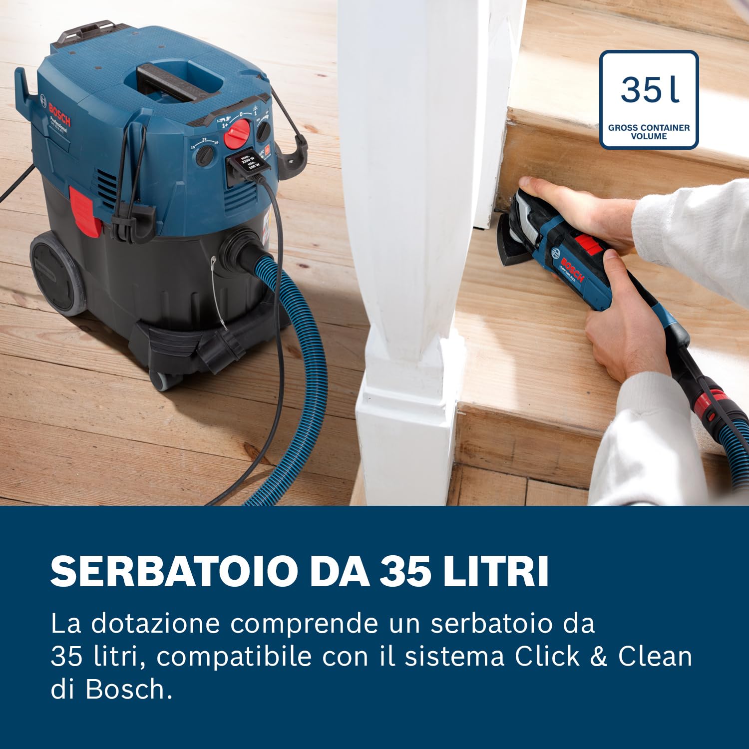 Bosch Professional Aspiratore Industriale Gas 35 M Afc (Motore da 1200 Watt, Serbatoio da 35 Litri, Tubo Flessibile 5 M)