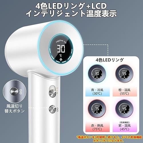 Miniatura 4 de Secador de pelo, secador de pelo iónico negativo con motor sin escobillas de 110,000 RPM para secado rápido, secador de pelo profesional de alta