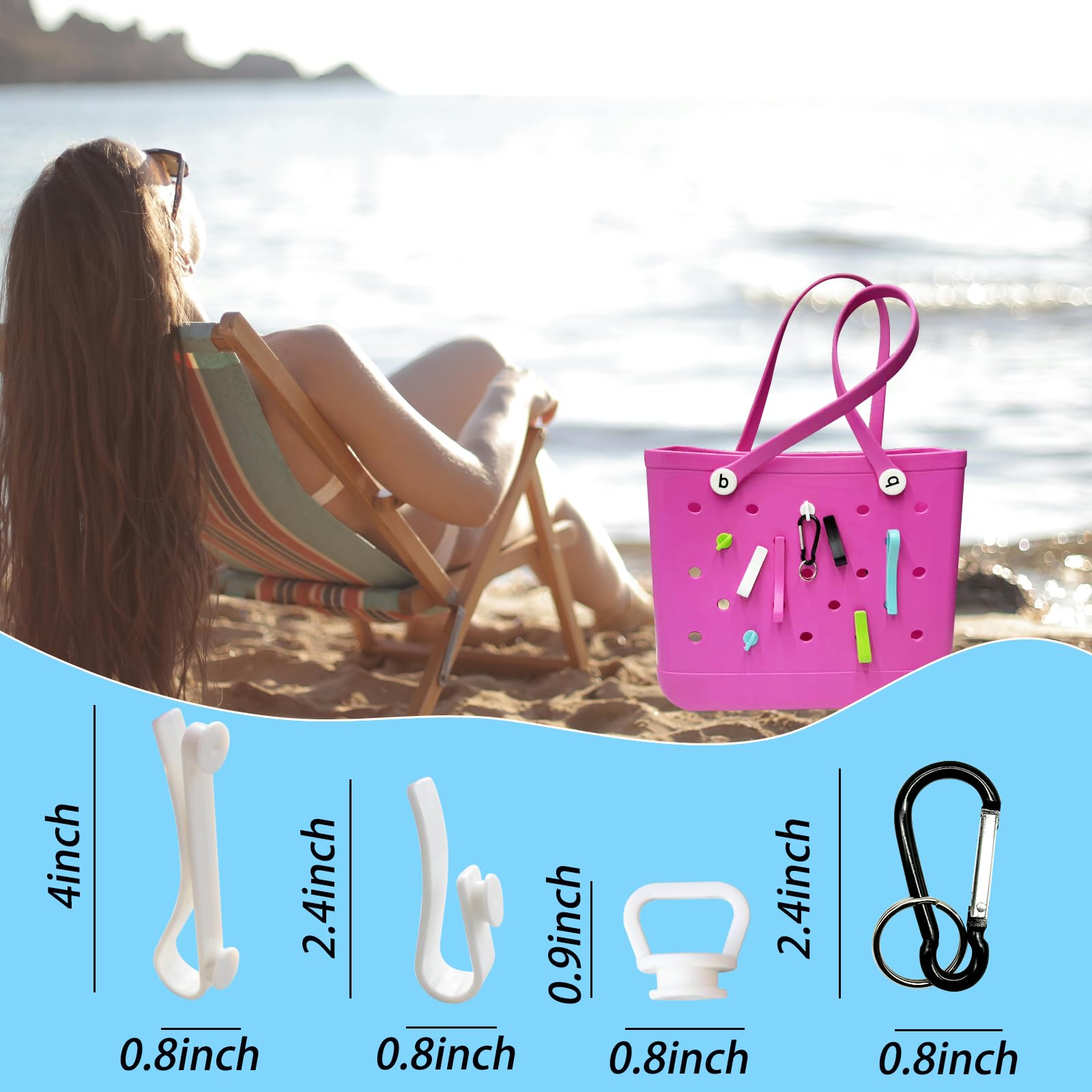 Morn Light Bogg Bag Accessories 4pcs Key Holder Clips Insert Carabiner Keychain Hooks for Simply Southern Totes Beach Bag(White)