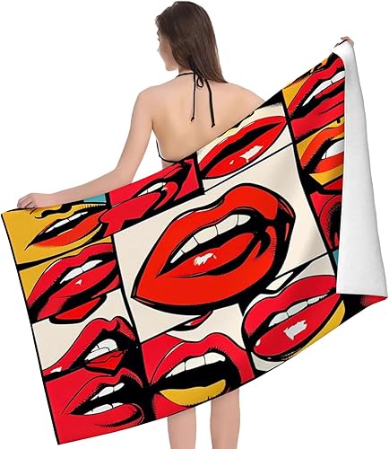 Yioniii Toalla de playa con patrón de labios rojos diferentes, toallas de natación suaves extra grandes para piscina, manta de viaje para adultos,