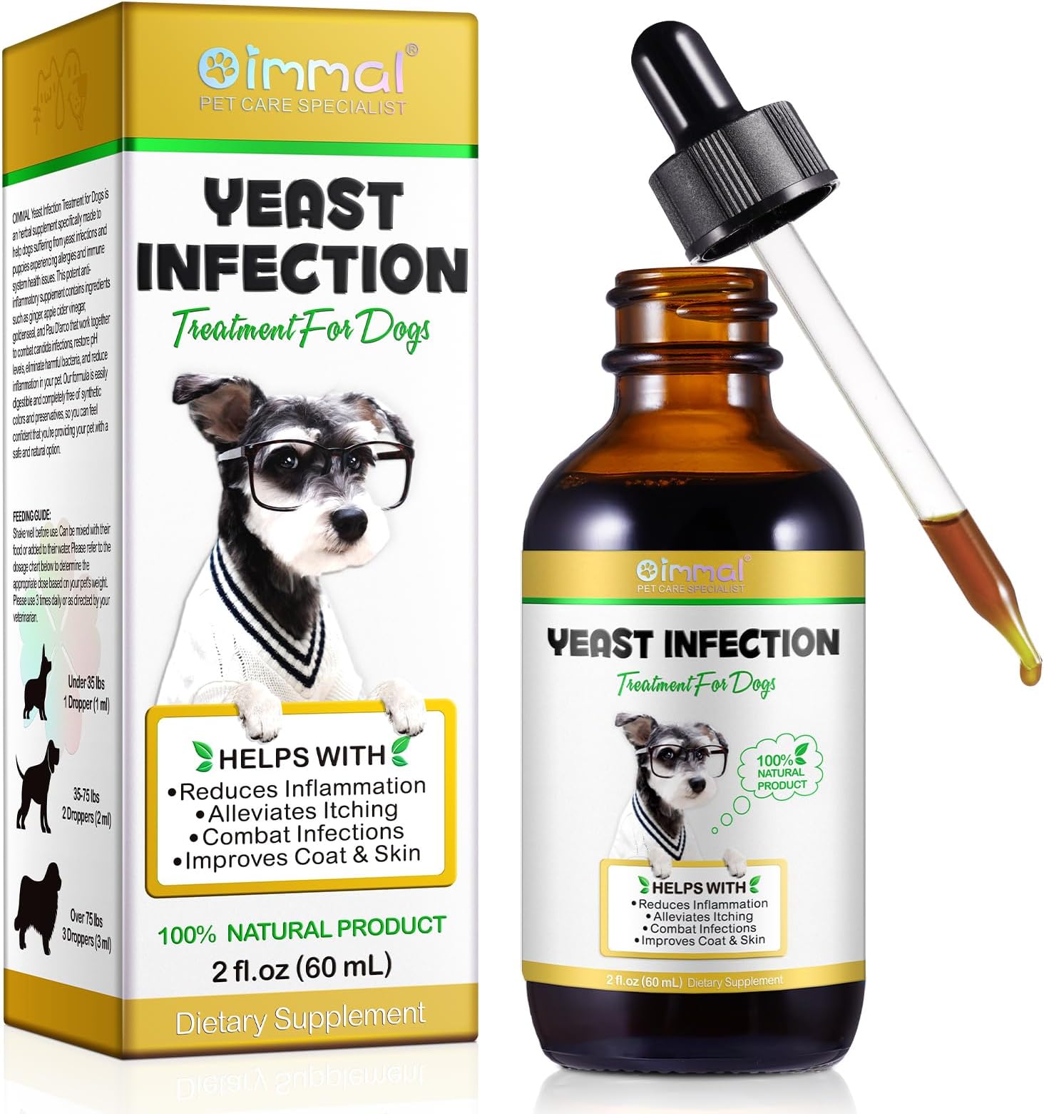 Yeast Infection Treatment for Dogs, Natural Yeast Infection Treatment for Itchy Dog Skin Relief, Dog Allergy Relief, Dog Ear Infection- 2 Fl Oz / 60ml