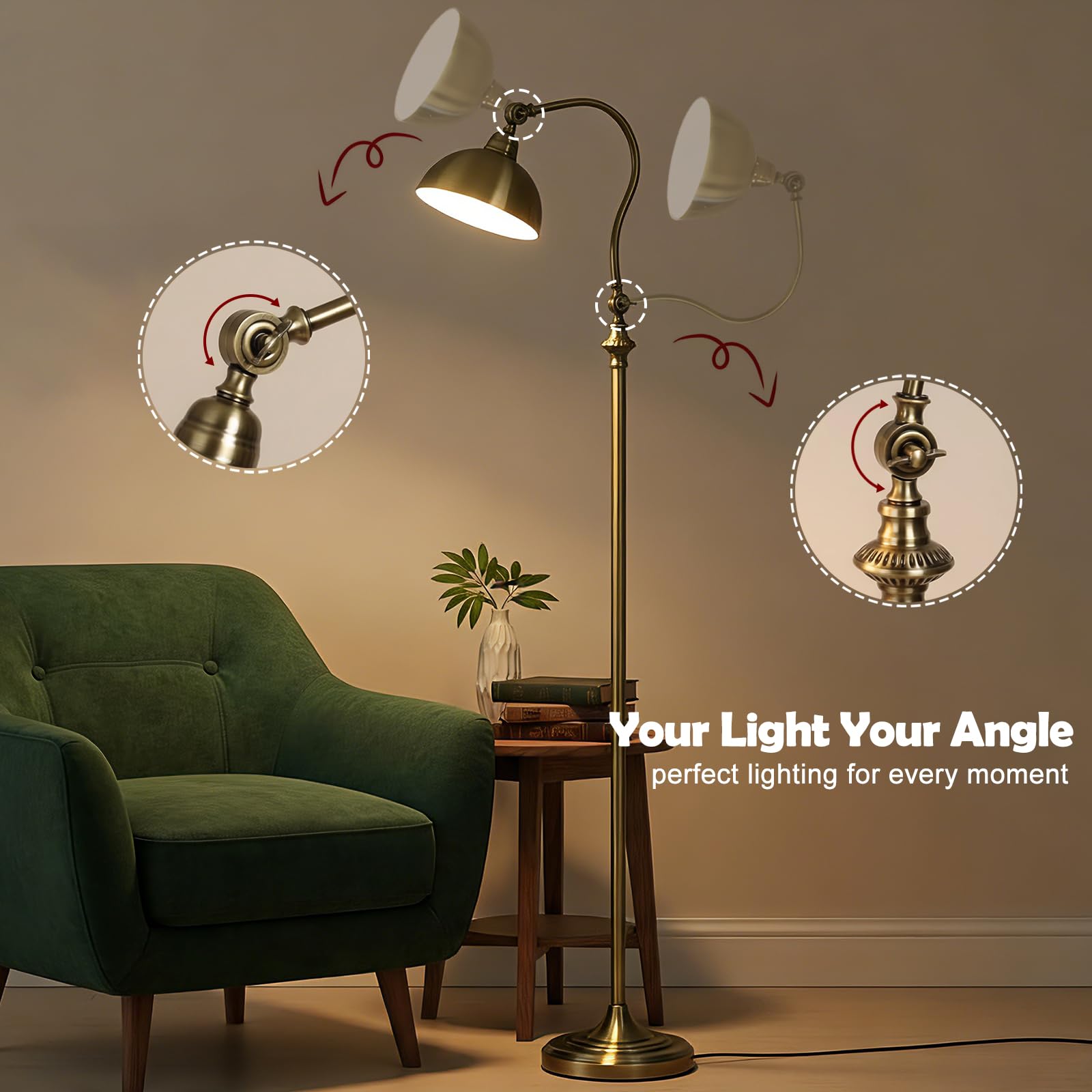 ACMHNC LED Stehlampe Wohnzimmer Dimmbar mit Schwenkarm, 12W, 960 LM, Metall | Vintage Stehleuchte mit Fernbedienung, E27, 3000K-6000K, Fußschalter und verstellbarem Lampenkopf, für Leseecke, Homeoffice